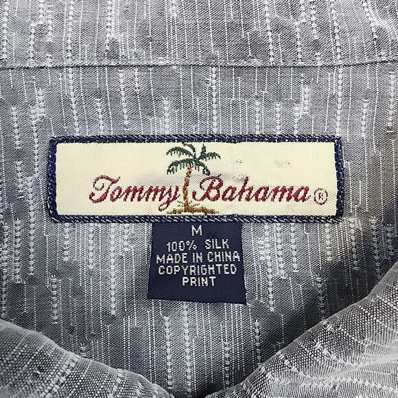 Tommy Bahama Shirt Mens Medium Gray Pineapple Print Silk Hawaiian Loop Collar - Picture 3 of 16